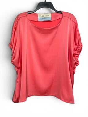 Tish Cox Kloe satin salmon Short Sleeve designer Top Small